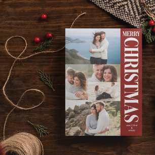 Cartes Pour Fêtes Annuelles Stylisé Photo Collage Rouge & Blanc Joyeux Noël