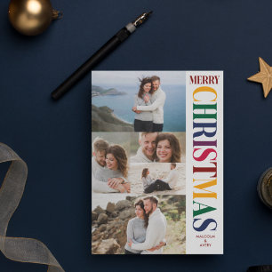 Cartes Pour Fêtes Annuelles Stylisé Photo Collage Ton de Bijou Joyeux Noël