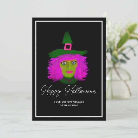 Cartes Pour Fêtes Annuelles Stylish Halloween Witch Script Signature Salutatio (Debout devant)