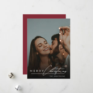 Cartes Pour Fêtes Annuelles Stylish Script Minimaliste 1 Photo Rouge Noël