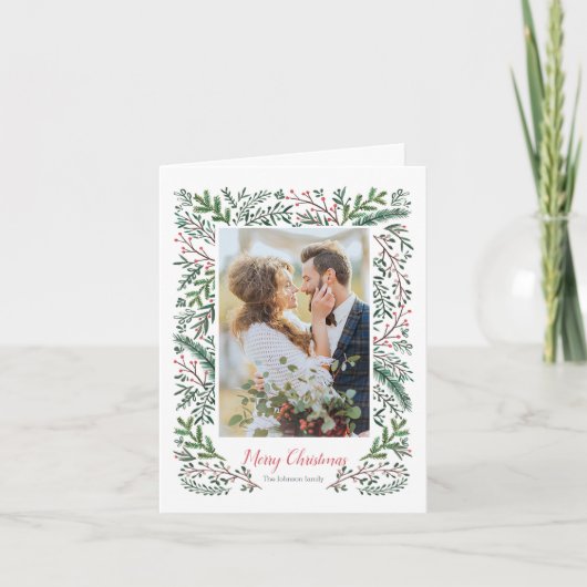 Cartes Pour Fêtes Annuelles Stylo Noël rouge Pine verte verte couronne photo (Devant)