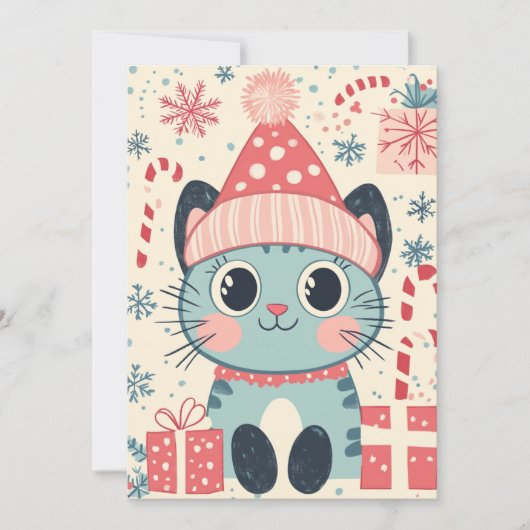 Cartes Pour Fêtes Annuelles Sucre de canne Chat de Noël Cute Cadeaux Texte Per (Devant)