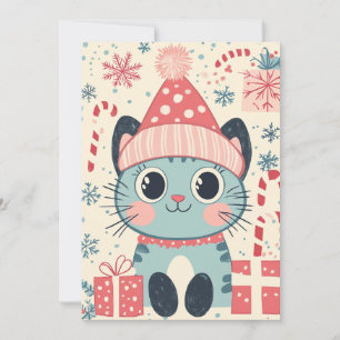 Cartes Pour Fêtes Annuelles Sucre de canne Chat de Noël Cute Cadeaux Texte Per