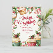 Cartes Pour Fêtes Annuelles Sucre de canne Cupcake Noël (Debout devant)