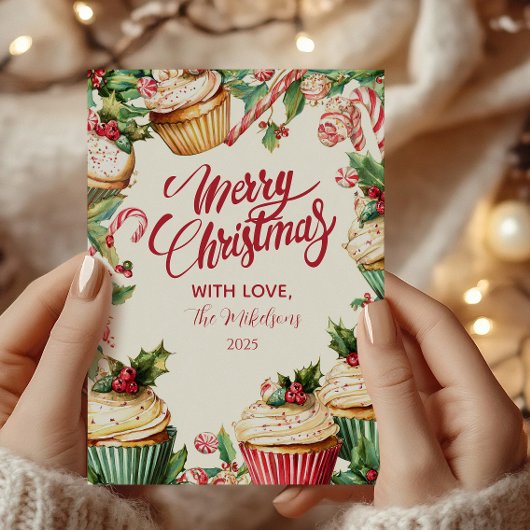 Cartes Pour Fêtes Annuelles Sucre de canne Cupcake Noël