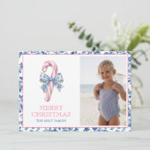 Cartes Pour Fêtes Annuelles Sucre de canne de Noël en toile bleu et rose (Debout devant)