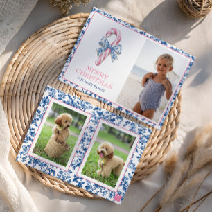 Cartes Pour Fêtes Annuelles Sucre de canne de Noël en toile bleu et rose
