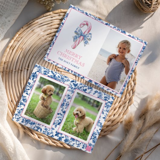 Cartes Pour Fêtes Annuelles Sucre de canne de Noël en toile bleu et rose