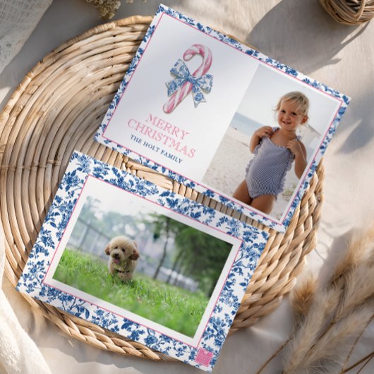 Cartes Pour Fêtes Annuelles Sucre de canne de Noël en toile bleu et rose