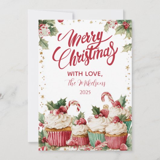 Cartes Pour Fêtes Annuelles Sucre de canne Festif Cupcake (Devant)