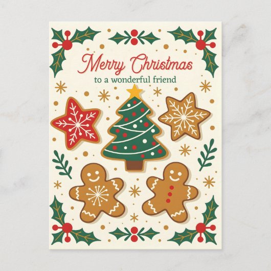Cartes Pour Fêtes Annuelles Sucre pain d'épices Cookies Holly Berries Noël (Devant)