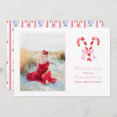 Cartes Pour Fêtes Annuelles Sucres de canne d'aquarelle de Noël Preppy - Vache (Devant / Derrière)