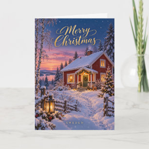 Cartes Pour Fêtes Annuelles Suède Cottage Rouge Joyeux Noël