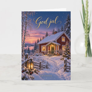 Cartes Pour Fêtes Annuelles Suède Maison rouge Joyeux Noël