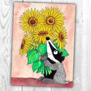Cartes Pour Fêtes Annuelles Sunflower Badger postcard par Nicole Janes