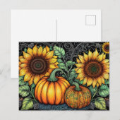 Cartes Pour Fêtes Annuelles Sunflower et Citrouille d'automne (Devant / Derrière)