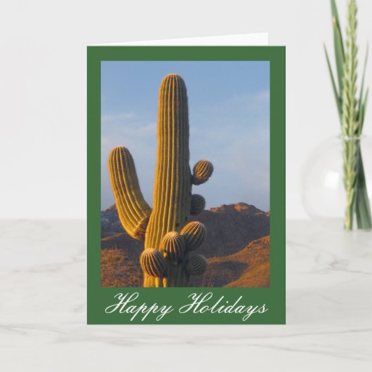 Cartes Pour Fêtes Annuelles Sunlit Saguaro Cactus Salutation de vacances (Devant)