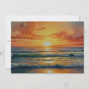Cartes Pour Fêtes Annuelles Sunset Sunrise Ocean Beach Aquarelle colorée Art