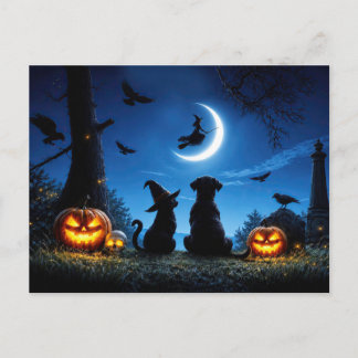 Cartes Pour Fêtes Annuelles Super mignon chien et chat Halloween sorciers