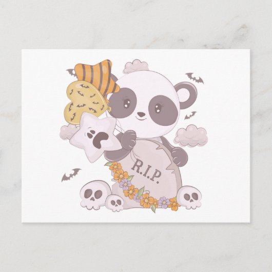 Cartes Pour Fêtes Annuelles Super mignonne Panda Grave RIP Ghost Bats Hallowee (Devant)
