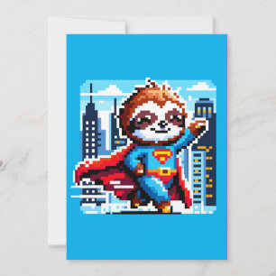 Cartes Pour Fêtes Annuelles Super Sloth Funny Pixel Art Hero Design de paysage