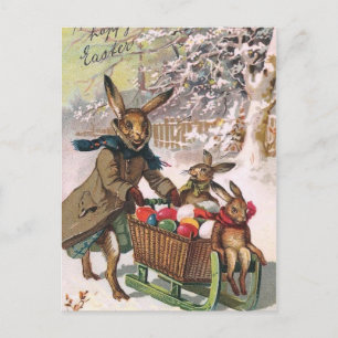 Cartes Pour Fêtes Annuelles Superbe Lapin De Neige Délivrant Des Oeufs De Pâqu