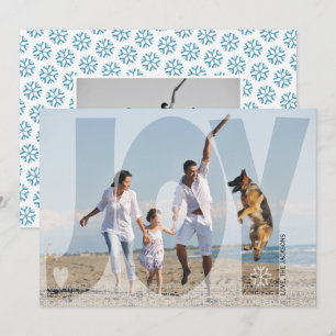 Cartes Pour Fêtes Annuelles Superposer joie Noël turquoise photo flocon de nei