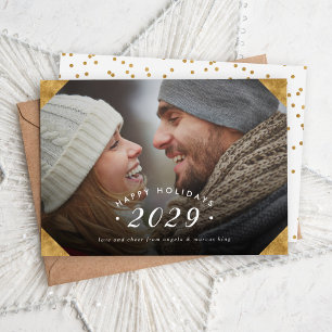 Cartes Pour Fêtes Annuelles Superposition de photo dorée Joyeuses Fêtes Plat