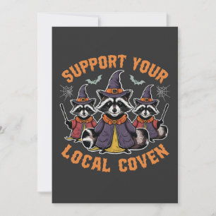 Cartes Pour Fêtes Annuelles Support de votre Coven Éffrayant Raccoon Halloween