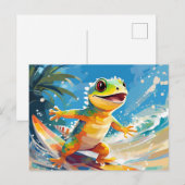 Cartes Pour Fêtes Annuelles Surf Gecko Riding Les Vagues (Devant / Derrière)
