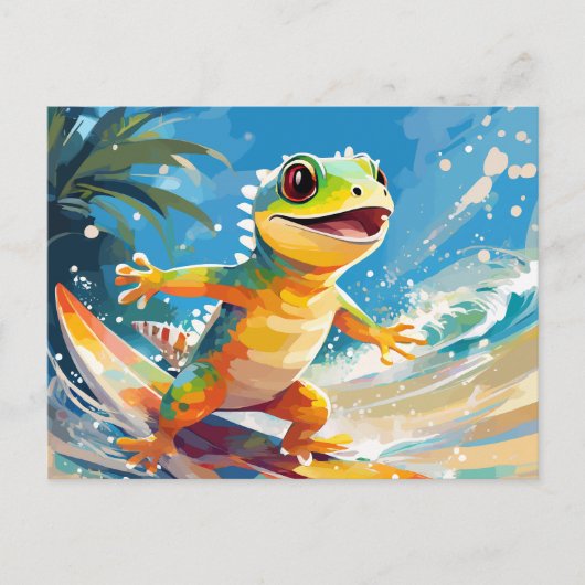 Cartes Pour Fêtes Annuelles Surf Gecko Riding Les Vagues (Devant)
