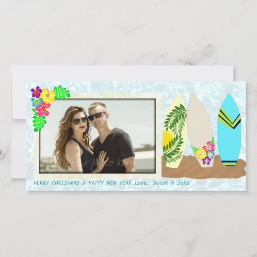 Cartes Pour Fêtes Annuelles Surfboards Noël hawaïen (Devant)
