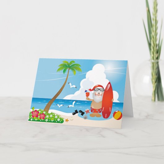 Cartes Pour Fêtes Annuelles surfer santa claus (Devant)