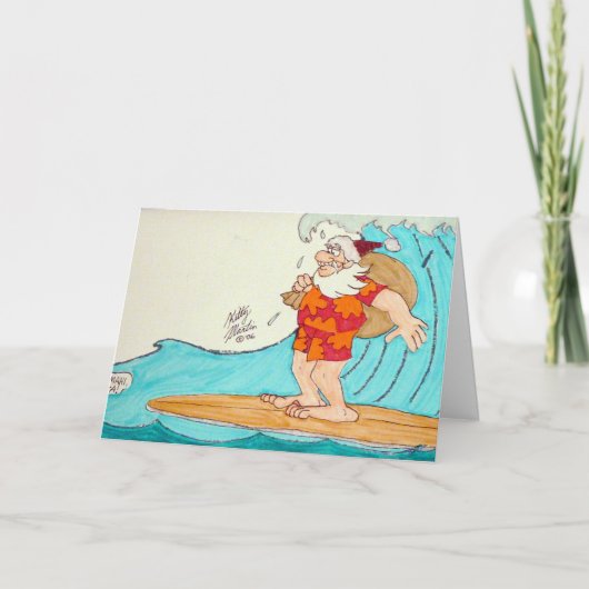 Cartes Pour Fêtes Annuelles Surfin' Père Noël (Devant)