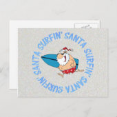 Cartes Pour Fêtes Annuelles Surfin' Père Noël (Devant / Derrière)