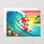 Cartes Pour Fêtes Annuelles Surfing Christmas with Santa Claus (Devant / Derrière)