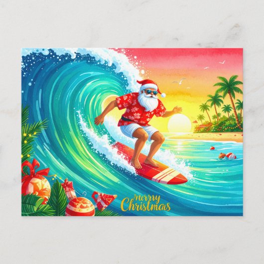 Cartes Pour Fêtes Annuelles Surfing Christmas with Santa Claus (Devant)