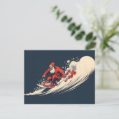 Cartes Pour Fêtes Annuelles Surfing Santa Noël d'été (Debout devant)