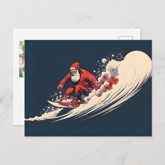 Cartes Pour Fêtes Annuelles Surfing Santa Noël d'été (Devant / Derrière)