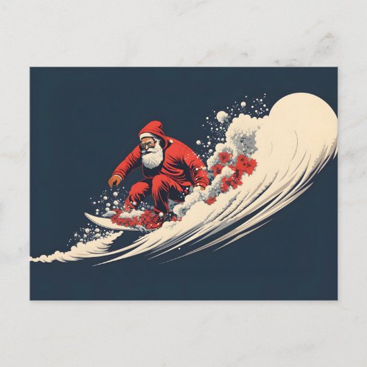 Cartes Pour Fêtes Annuelles Surfing Santa Noël d'été (Devant)
