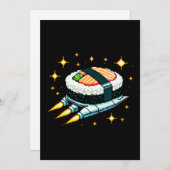 Cartes Pour Fêtes Annuelles Sushi Spacship Pixel Art Flying Sushi Roll Design (Devant / Derrière)