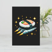 Cartes Pour Fêtes Annuelles Sushi Spacship Pixel Art Flying Sushi Roll Design (Debout devant)