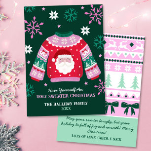 Cartes Pour Fêtes Annuelles Sweat moche avec Père Noël & Snowflakes