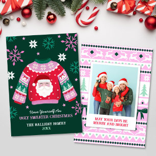 Cartes Pour Fêtes Annuelles Sweat moche avec Père Noël & Snowflakes Family Pho