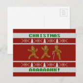Cartes Pour Fêtes Annuelles Sweater Scared Gingerbread Men Red (Devant / Derrière)