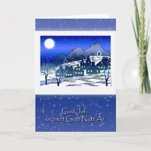 Cartes Pour Fêtes Annuelles Swedish Christmas, God Jul, Snowy Village