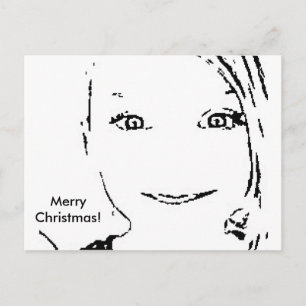 Cartes Pour Fêtes Annuelles Sweet Girl, Portrait noir blanc, Joyeux Noël