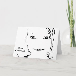 Cartes Pour Fêtes Annuelles Sweet Girl, Portrait noir blanc, Joyeux Noël