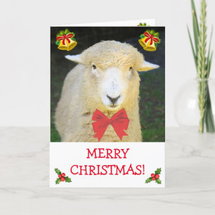 Cartes Pour Fêtes Annuelles Sweet Holiday Sheep & Bow Cravate Christmas Card