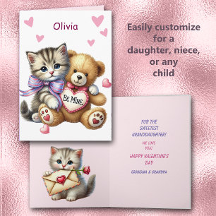 Cartes Pour Fêtes Annuelles Sweet Petite-fille Kitten Teddy Bear Valentine